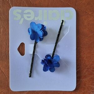 Blue Fabric Floral Bobby Pins From Claire's, New With Tags